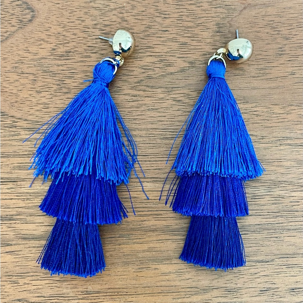 Vibrant Blue Tassel Earrings